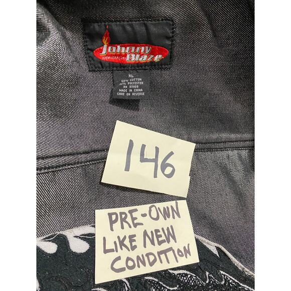 Johnny Blaze Method Man Jean Jacket Flame Skull Black Size XL Vintage Y2K - Picture 7 of 16